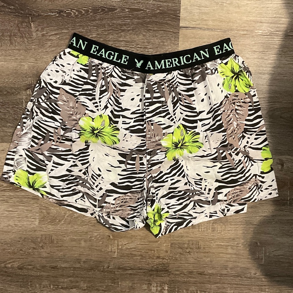 American Eagle Outfitters Mens Zebra Print Boxer Shorts - Green and Black